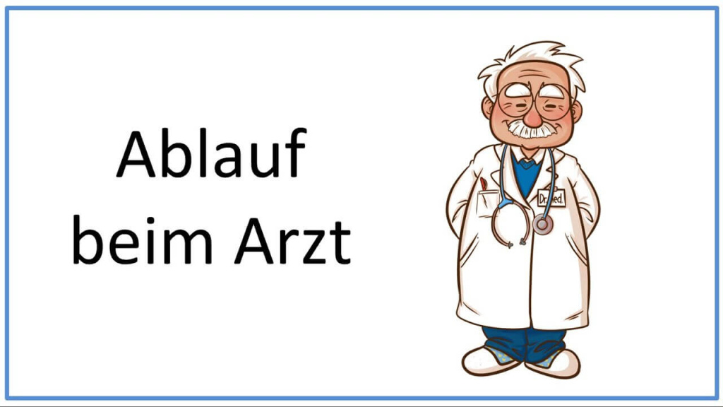 Graphic Titled "Procedure at the Doctor's," Cartoon-Like Doctor with Stethoscope.